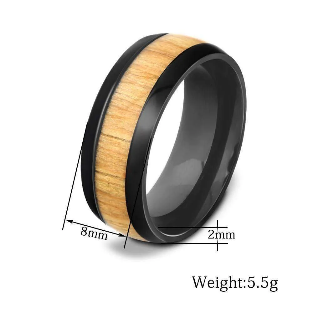 Mahogany Wood Inlay Steel Ring