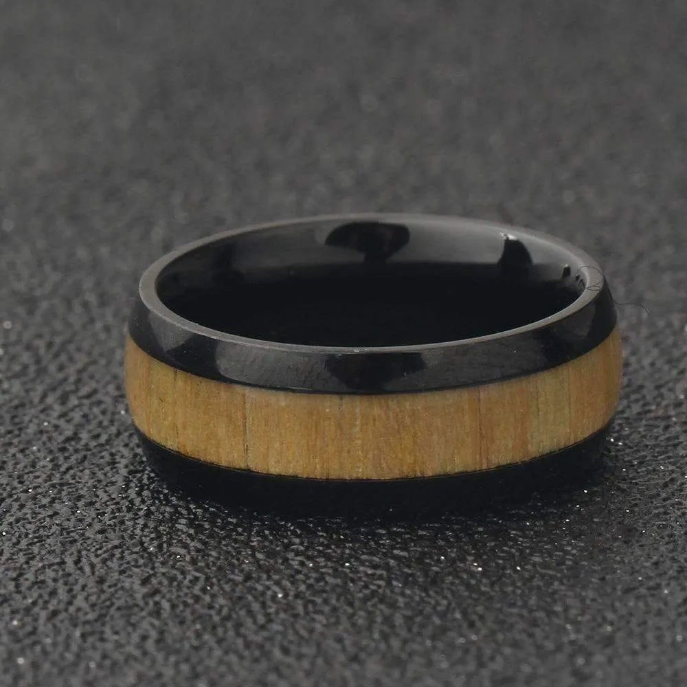 Mahogany Wood Inlay Steel Ring