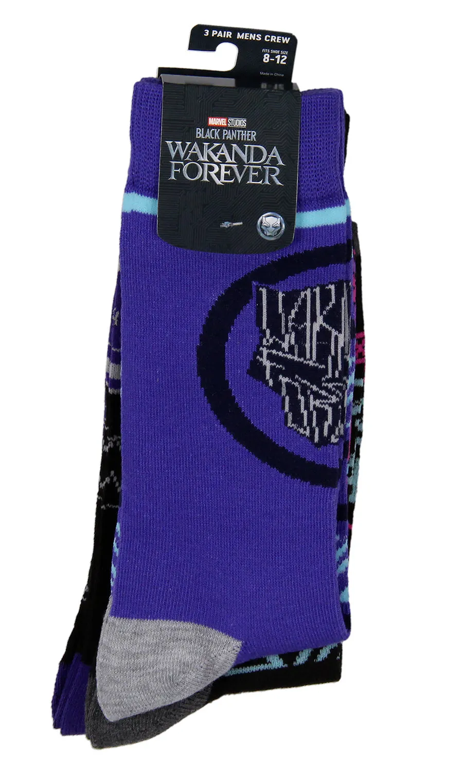 Marvel Black Panther Wakanda Forever 3 Pair Multi-Design Mid-Calf Crew Socks