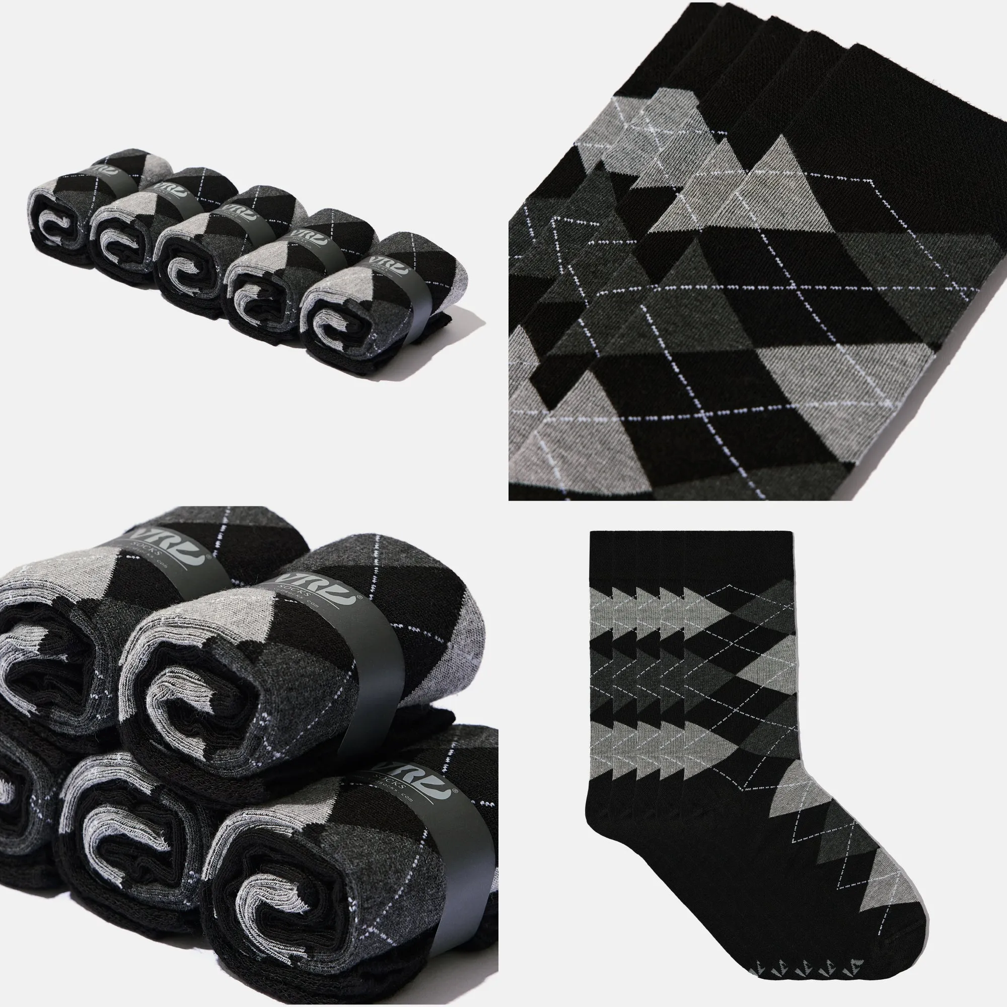 Men's Bamboo Dress Socks • Argyle Design Pack of 1/3/5 Pairs • Black