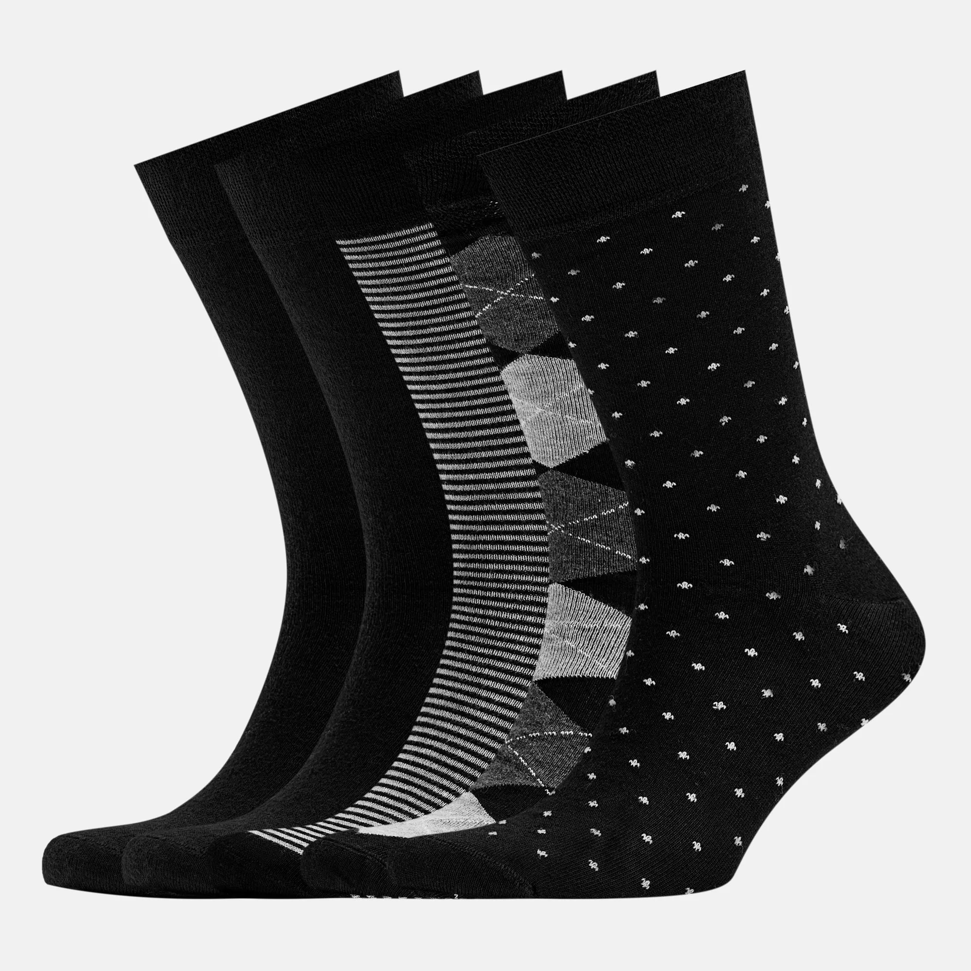 Men's Bamboo Dress Socks • Pattern Pack of 5 Pairs • Black