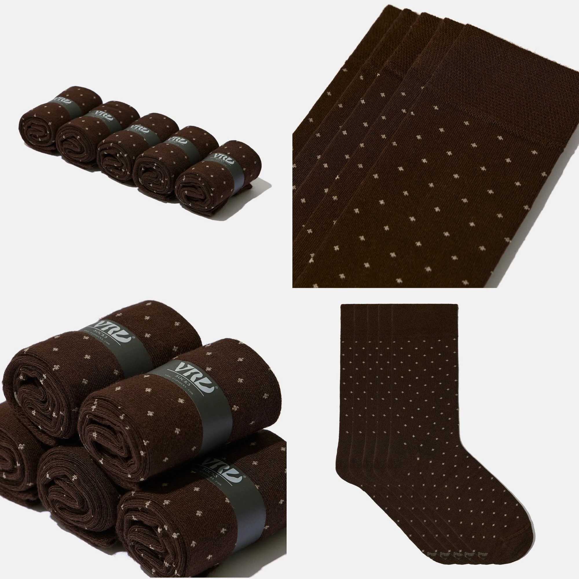 Men's Dark Brown Bamboo Dress Socks - Dotted Pack of 1/3/5 Pairs