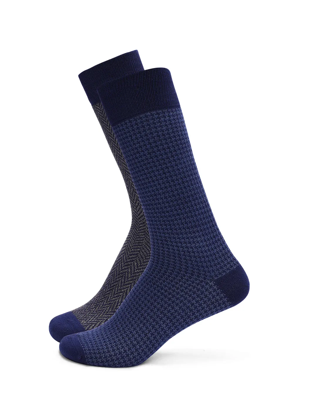 Men’s Luxury Houndstooth & Herringbone Crew Socks | Navy & Blue | Pack of 2