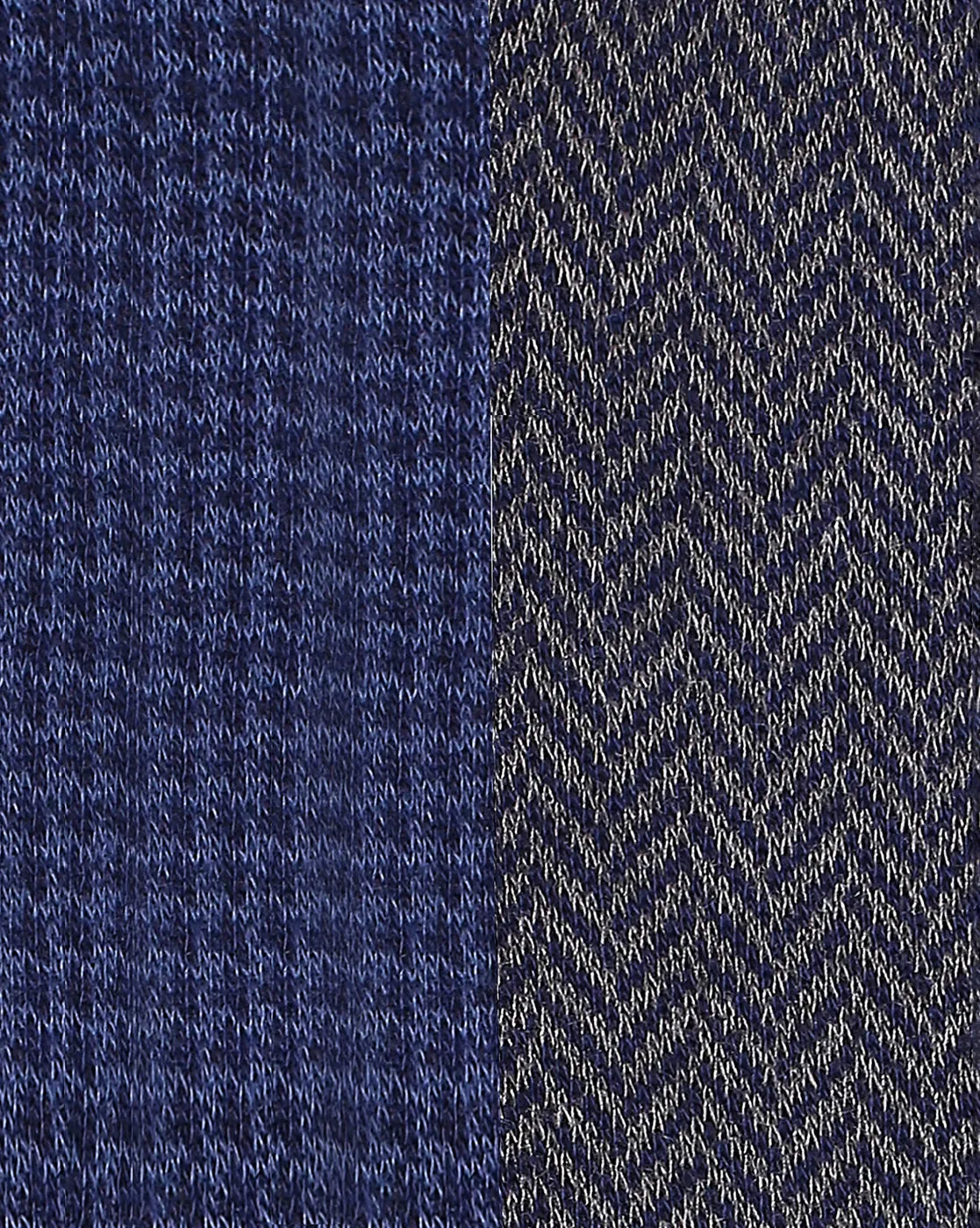 Men’s Luxury Houndstooth & Herringbone Crew Socks | Navy & Blue | Pack of 2