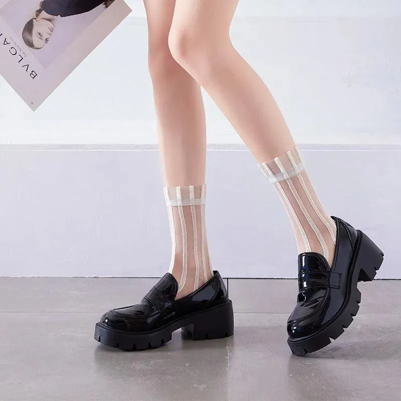 Nylon Sheer Socks with Strips | Unique Socks | Kawaii Socks