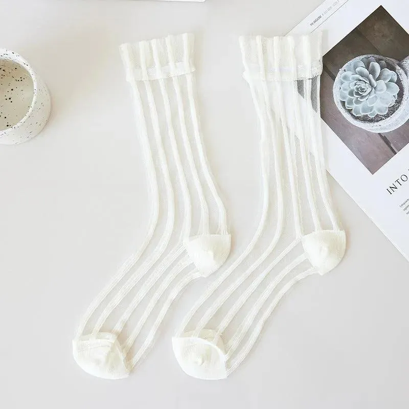 Nylon Sheer Socks with Strips | Unique Socks | Kawaii Socks