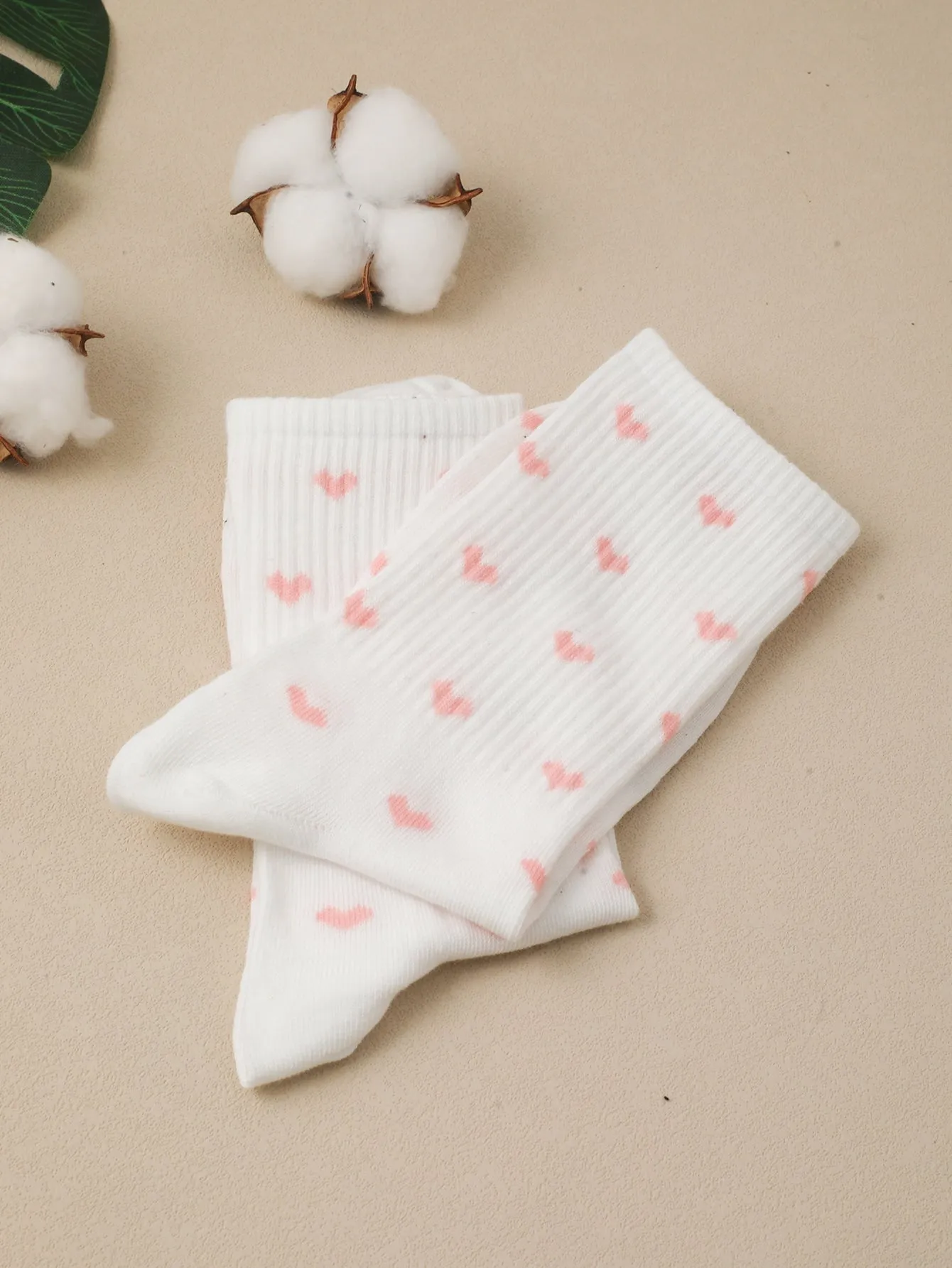 Pink Heart Pattern Fashionable Crew Socks for Women Fun Socks Funky Socks