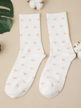 Pink Heart Pattern Fashionable Crew Socks for Women Fun Socks Funky Socks