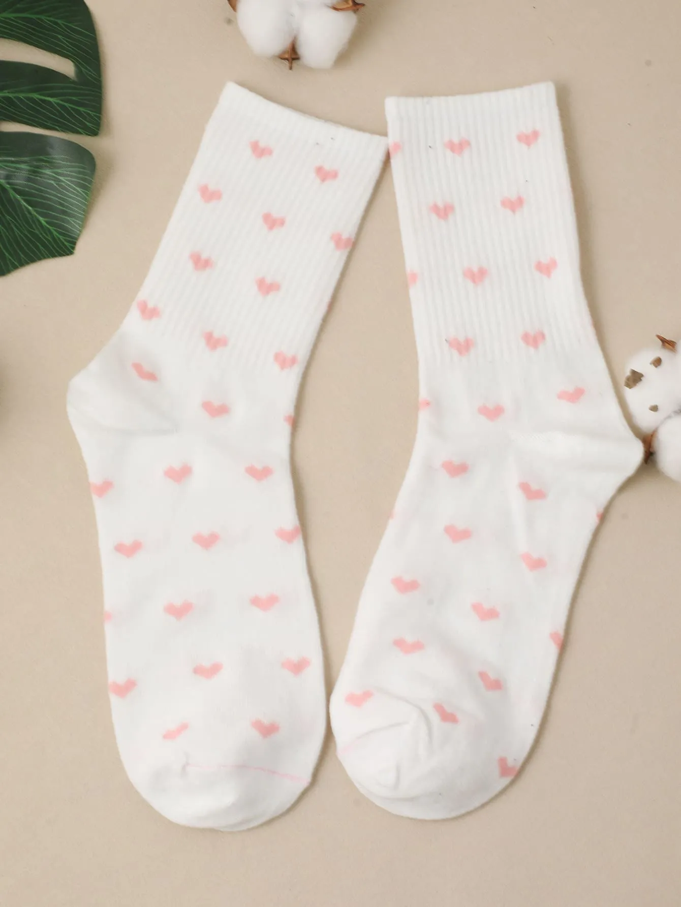 Pink Heart Pattern Fashionable Crew Socks for Women Fun Socks Funky Socks