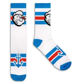 Popeye the Sailor Man Cartoon Socks - White/Blue/Red