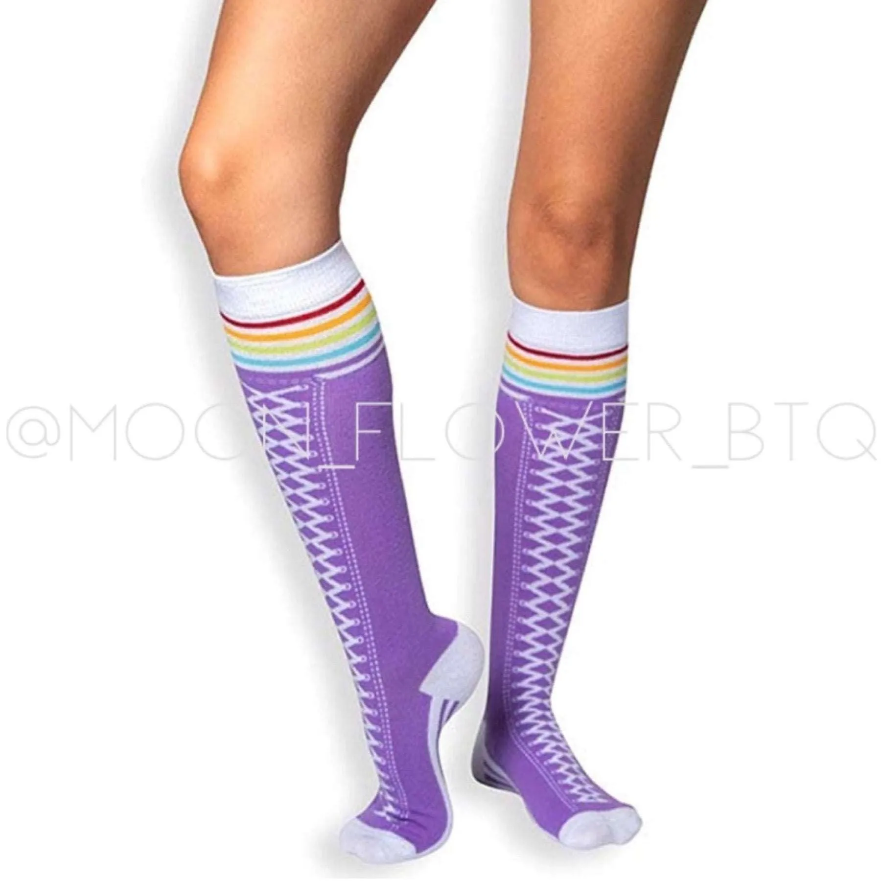 Purple Lace Up Knee High Socks