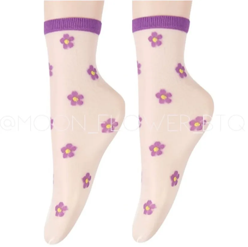 Purple Trendy Summer Floral Mesh Daisy Flower Socks