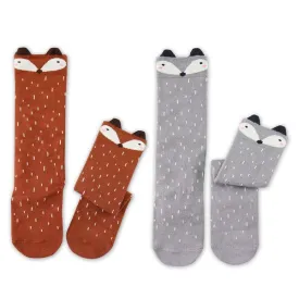 Raccoon Knee Socks (Brown/Grey)