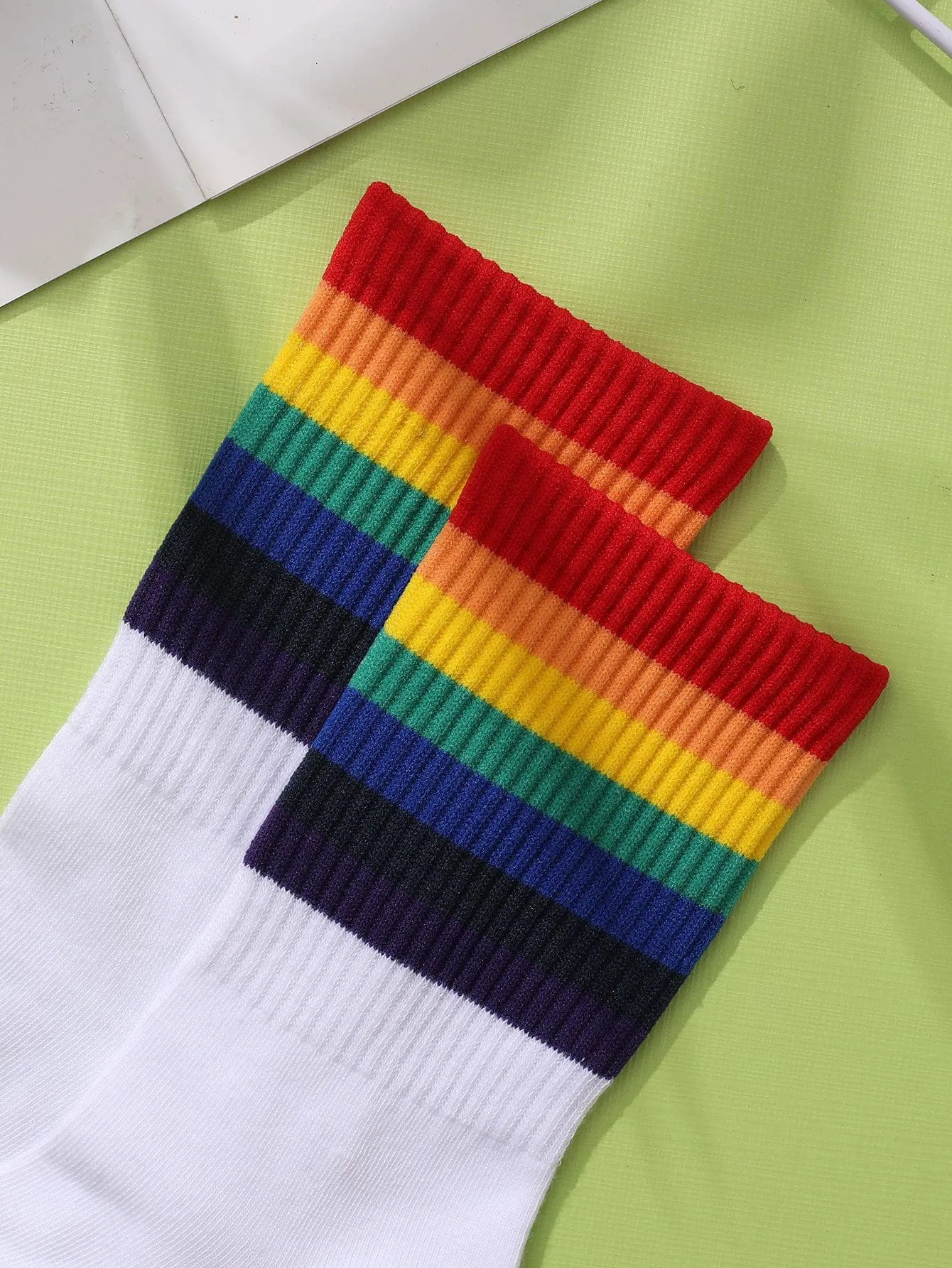 Rainbow Stripe Print Crew Socks for Women Fun Socks Funky Socks Novelty Socks