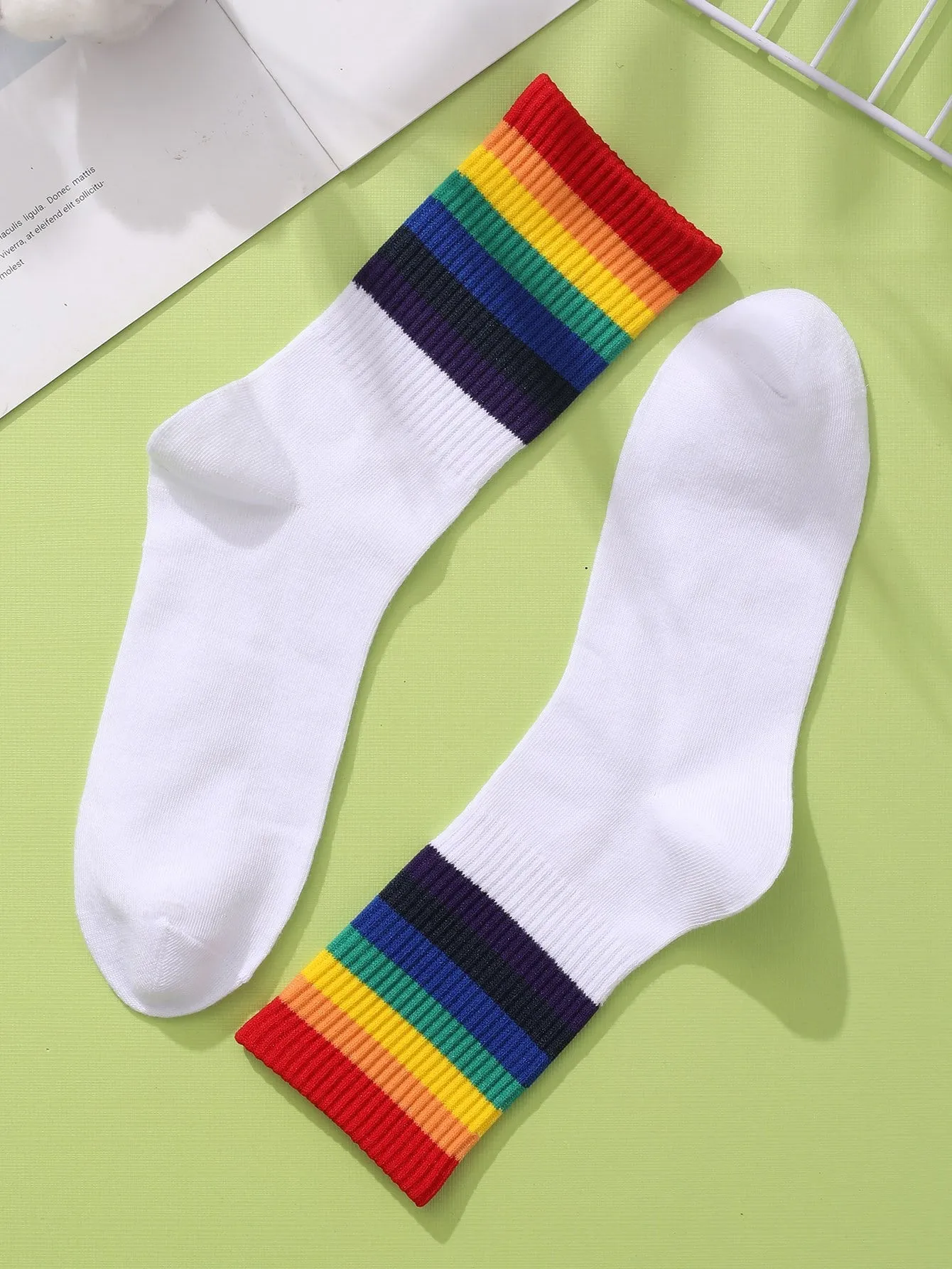 Rainbow Stripe Print Crew Socks for Women Fun Socks Funky Socks Novelty Socks