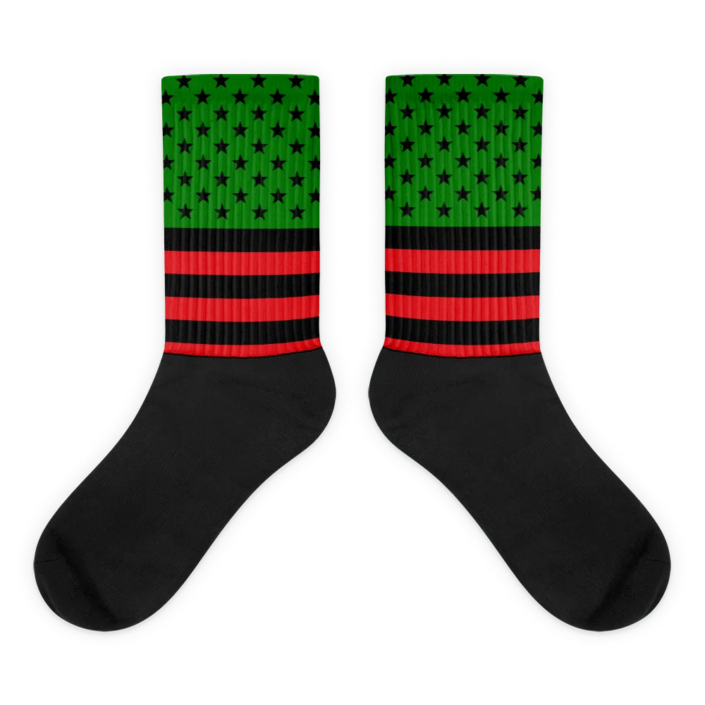 RBG Stars & Stripes Pan-African Flag Black foot socks- (Red, Black, Green)