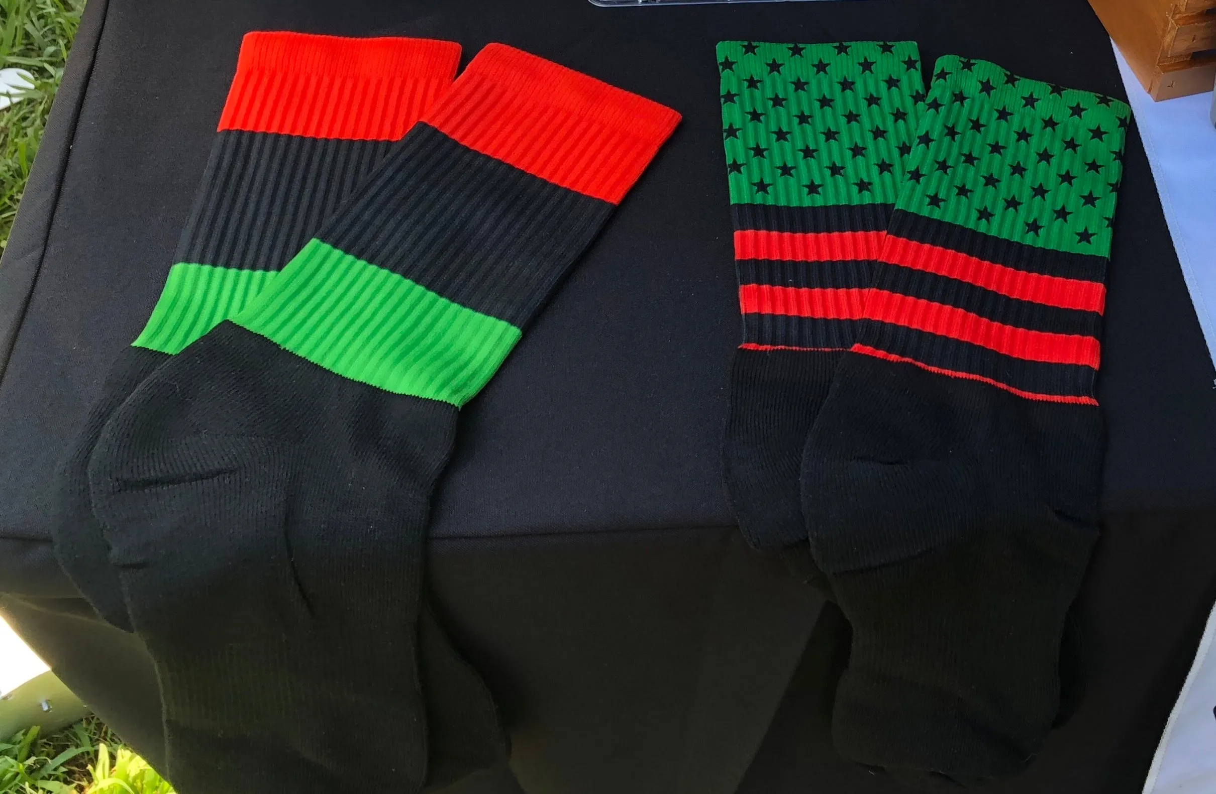 RBG Stars & Stripes Pan-African Flag Black foot socks- (Red, Black, Green)