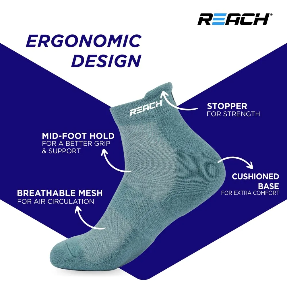 REACH Bamboo Fibre Ankle Length Socks For Men & Women | Breathable Mesh & Odour Free Socks | Sports & Gym Socks | Soft & Comfortable | Pack Of 3 | Sea Green