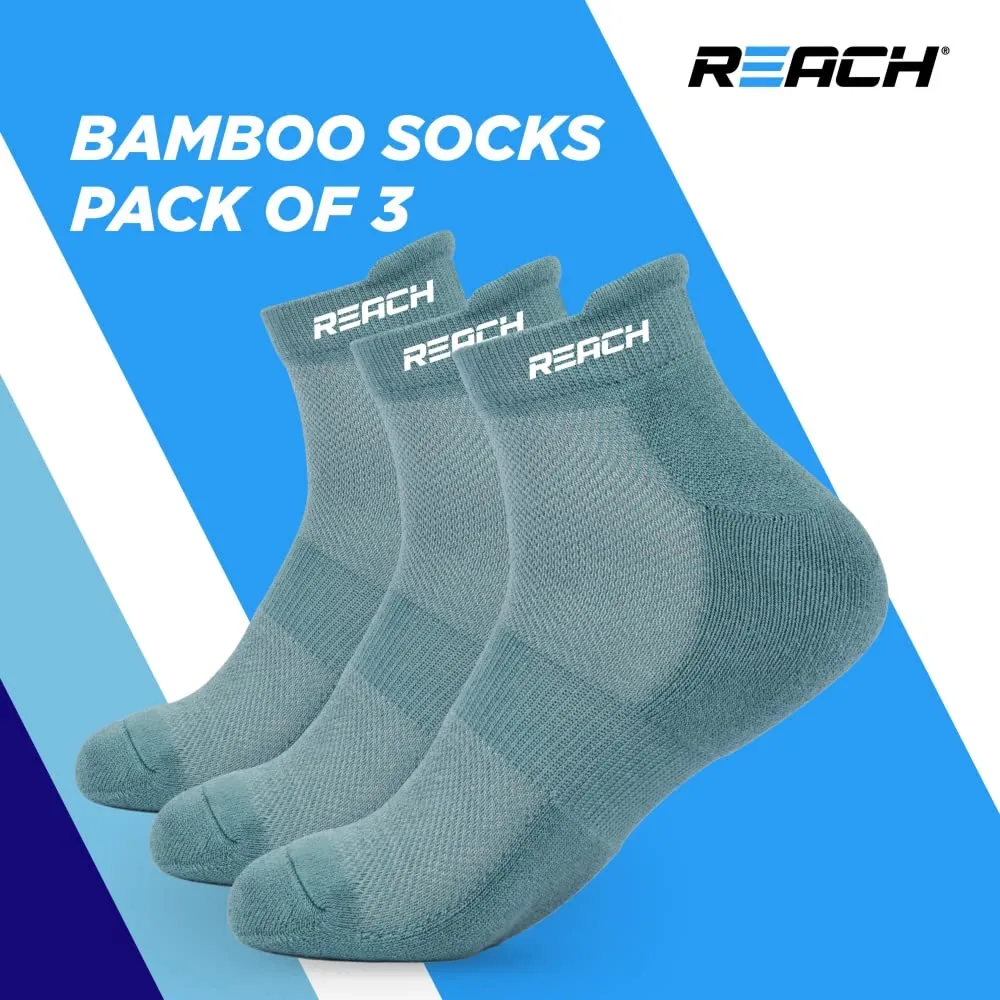 REACH Bamboo Fibre Ankle Length Socks For Men & Women | Breathable Mesh & Odour Free Socks | Sports & Gym Socks | Soft & Comfortable | Pack Of 3 | Sea Green