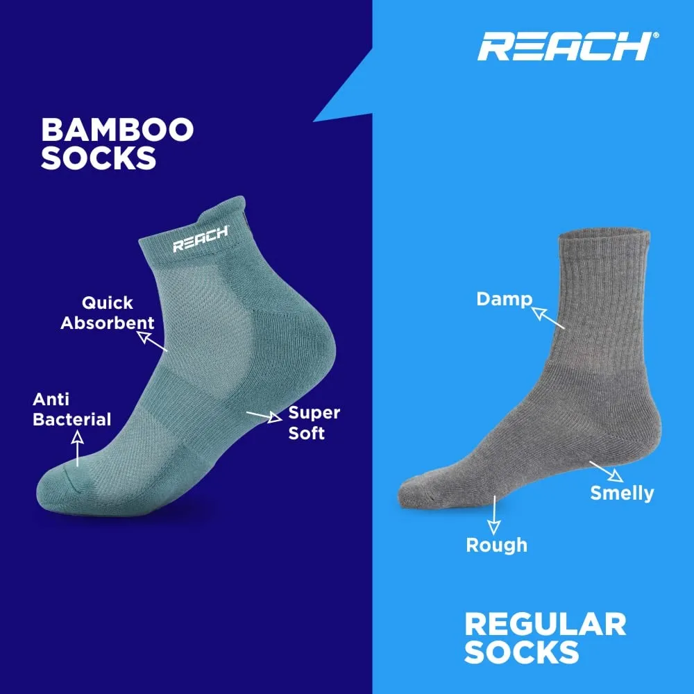 REACH Bamboo Fibre Ankle Length Socks For Men & Women | Breathable Mesh & Odour Free Socks | Sports & Gym Socks | Soft & Comfortable | Pack Of 3 | Sea Green