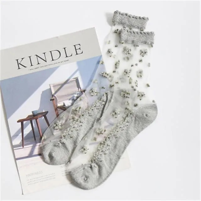 Silk Flower Print Transparent Socks