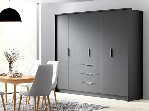 Singapore 255cm Hinged Door Wardrobe Graphite