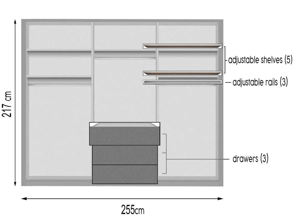 Singapore 255cm Hinged Door Wardrobe Graphite