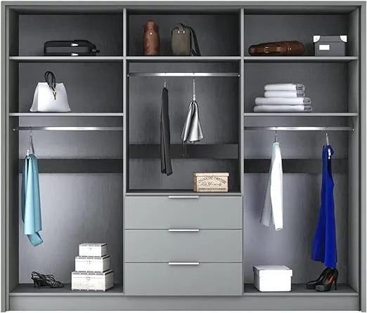 Singapore 255cm Hinged Door Wardrobe Graphite