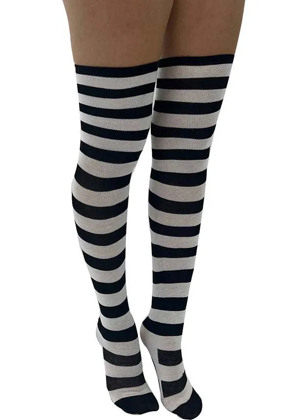 Striped Paw Print | OVER KNEE SOCKS