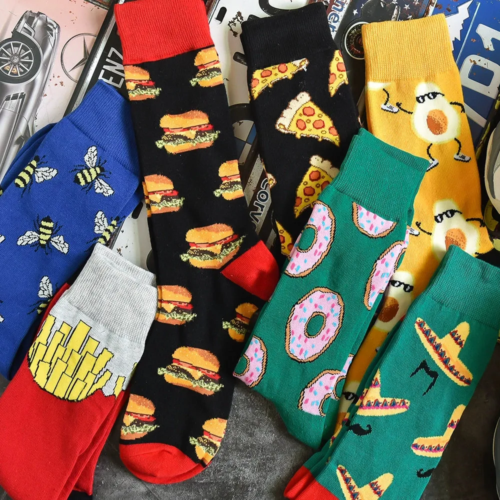 Trendy Graffiti Food Print Cotton Socks