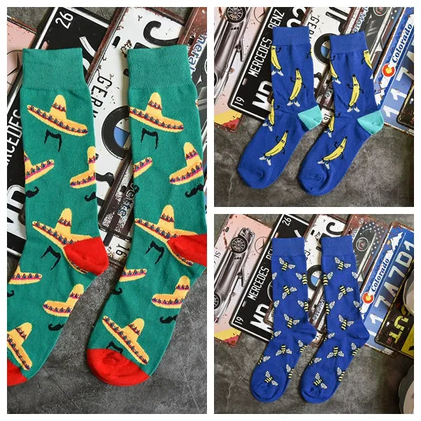 Trendy Graffiti Food Print Cotton Socks