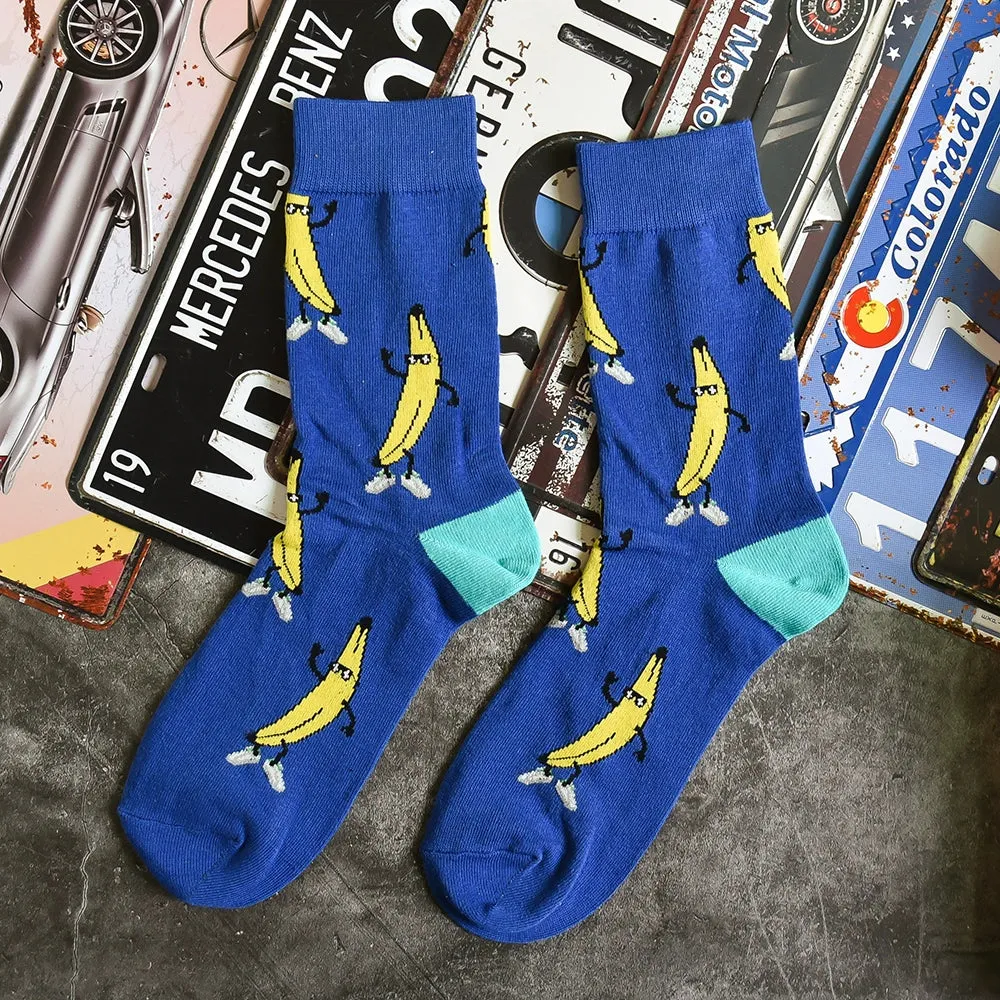 Trendy Graffiti Food Print Cotton Socks