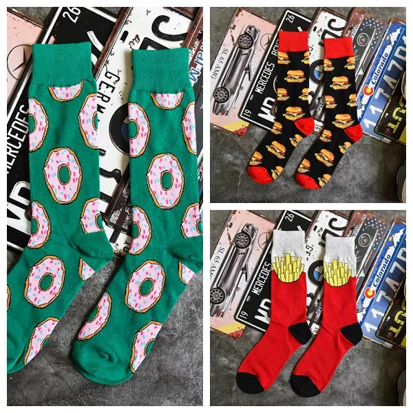 Trendy Graffiti Food Print Cotton Socks