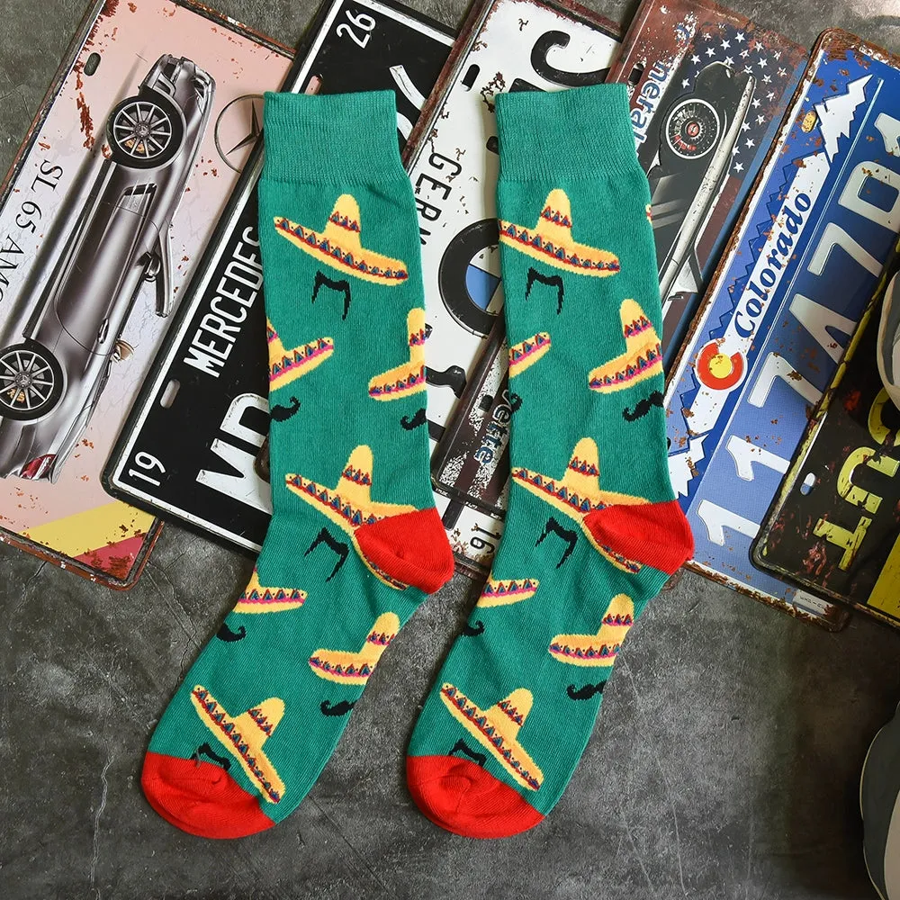 Trendy Graffiti Food Print Cotton Socks