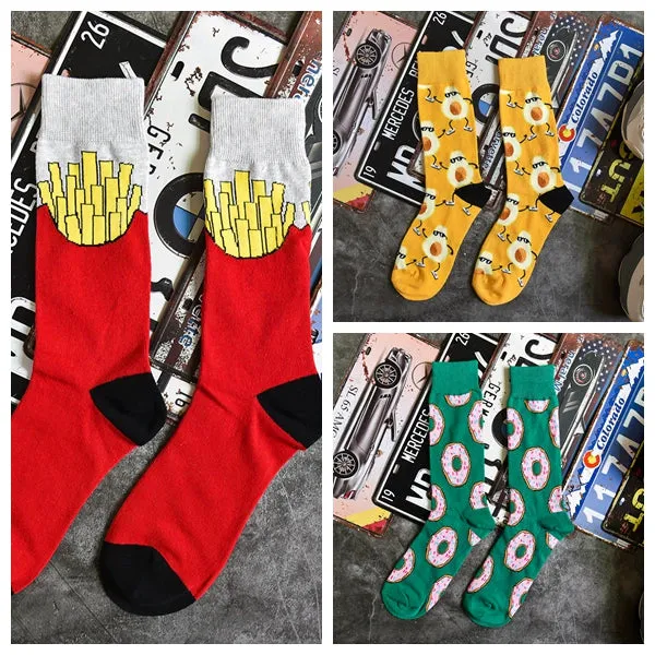 Trendy Graffiti Food Print Cotton Socks