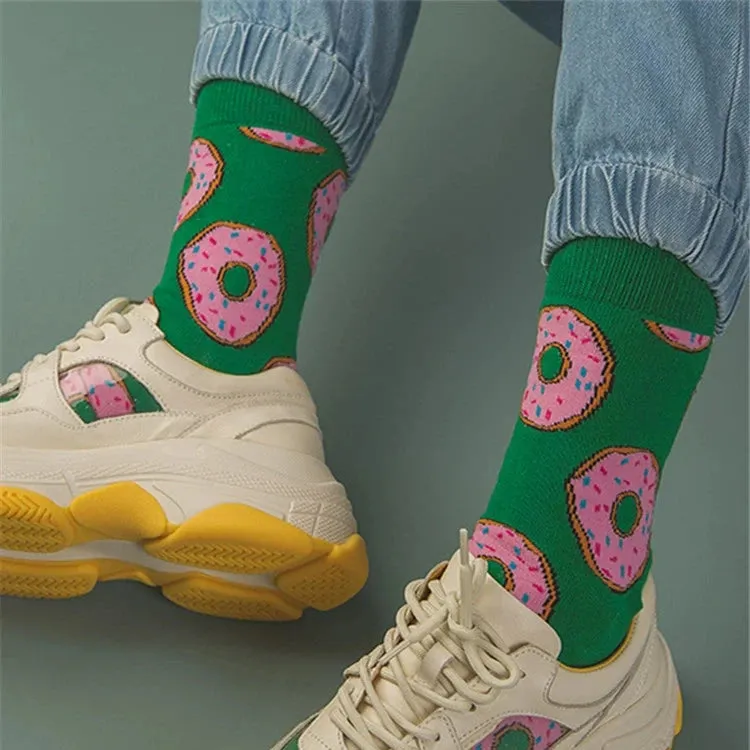 Trendy Graffiti Food Print Cotton Socks