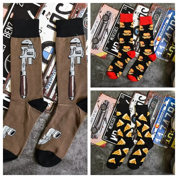 Trendy Graffiti Food Print Cotton Socks