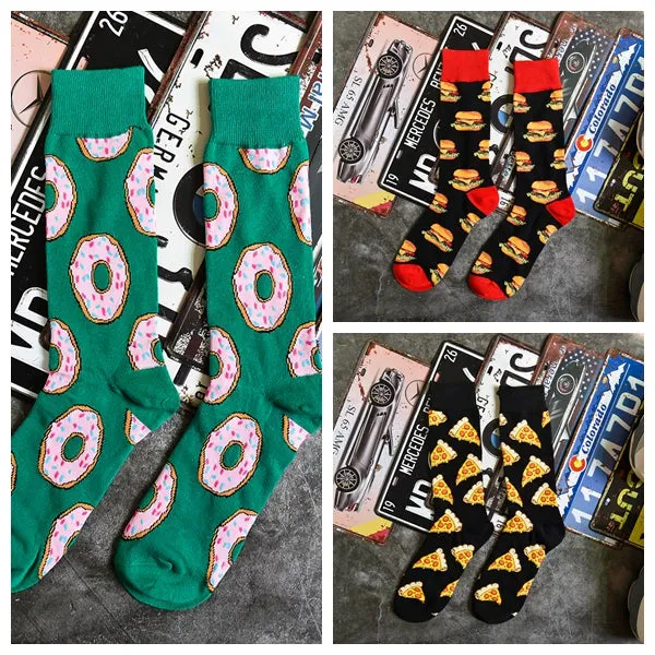 Trendy Graffiti Food Print Cotton Socks