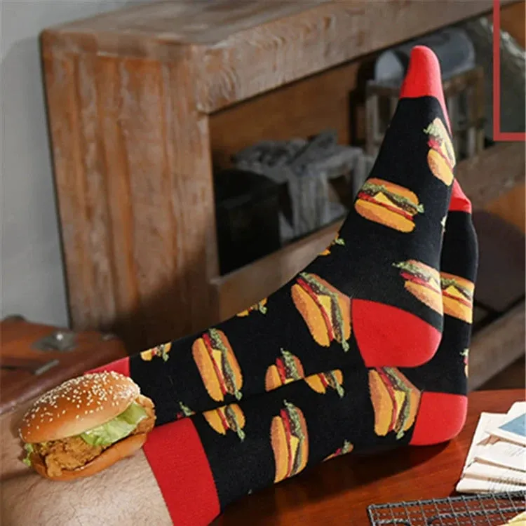 Trendy Graffiti Food Print Cotton Socks