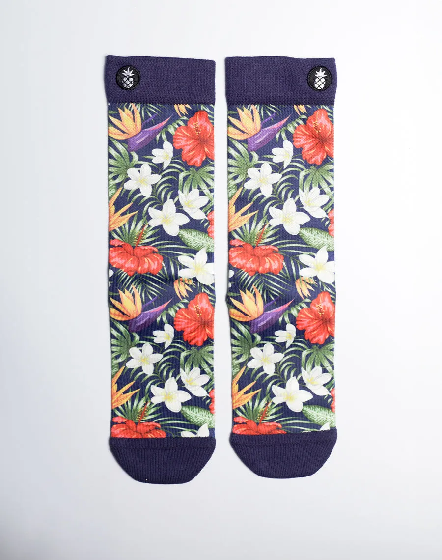 Tropical Mixed Floral Printed Crew Socks