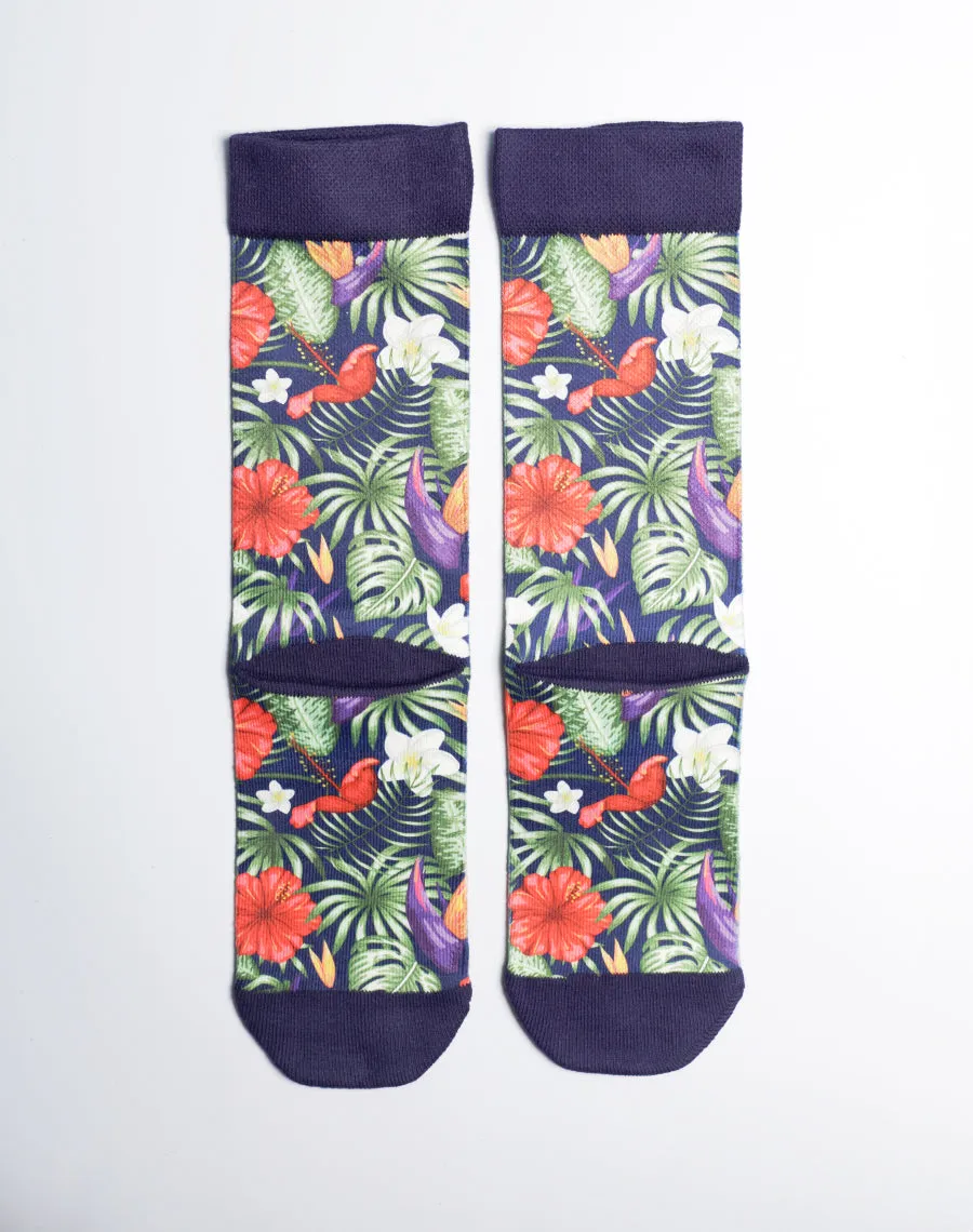 Tropical Mixed Floral Printed Crew Socks