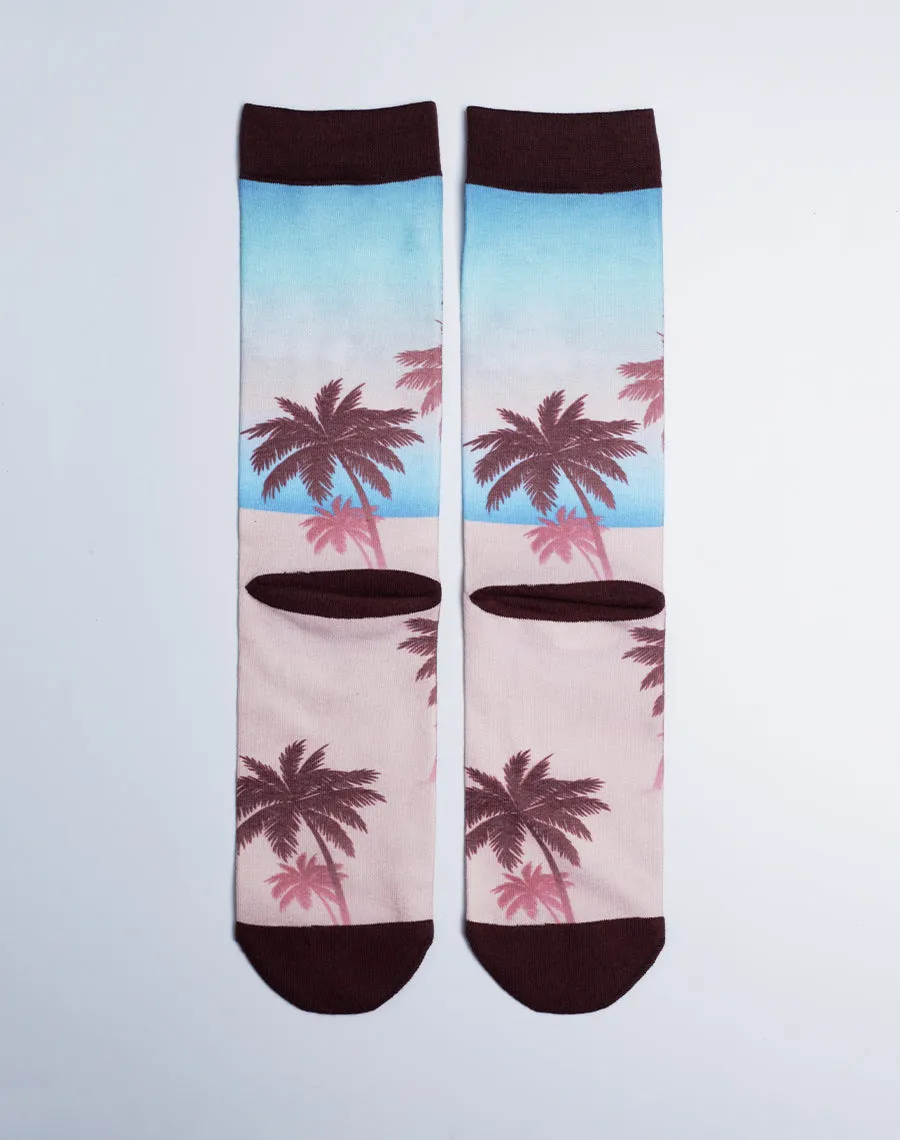 Unisex Palm Haze Tropical Printed Crew Socks