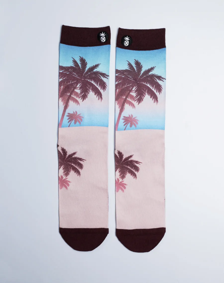 Unisex Palm Haze Tropical Printed Crew Socks