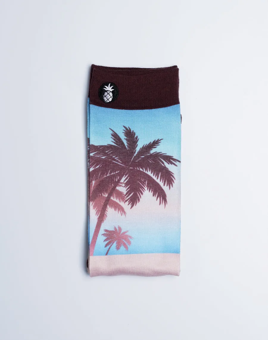 Unisex Palm Haze Tropical Printed Crew Socks