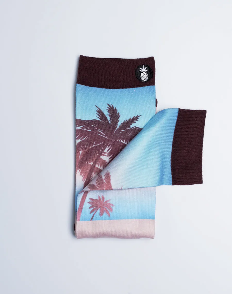 Unisex Palm Haze Tropical Printed Crew Socks