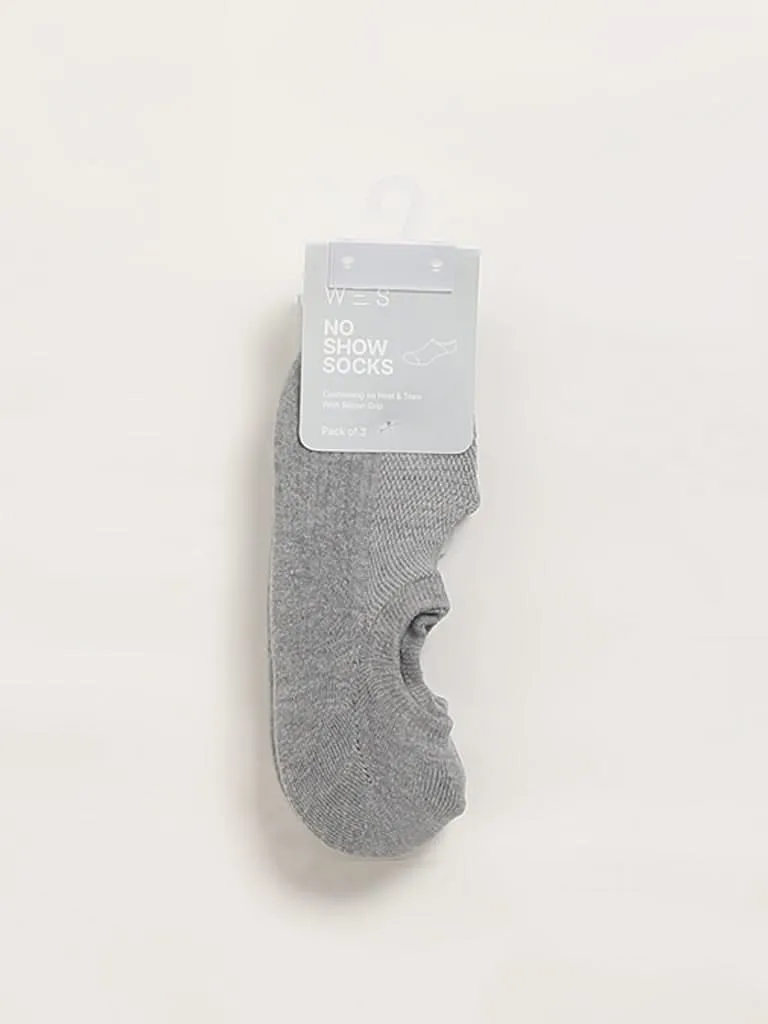 WES Lounge Grey No-Show Cotton Blend Socks - Pack of 3