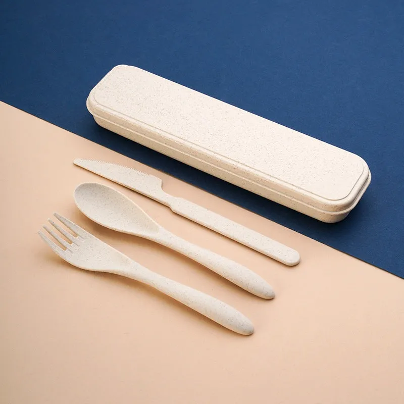 Wheat Straw Spoon Tableware Set Cutlery Utensils With Storage Case