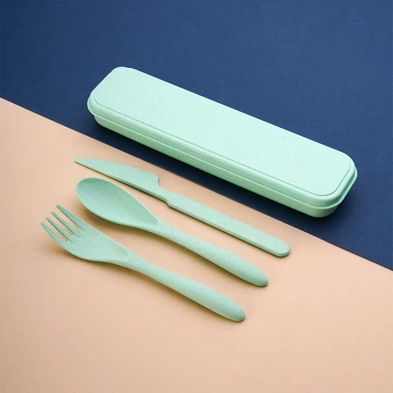 Wheat Straw Spoon Tableware Set Cutlery Utensils With Storage Case