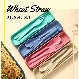 Wheat Straw Spoon Tableware Set Cutlery Utensils With Storage Case