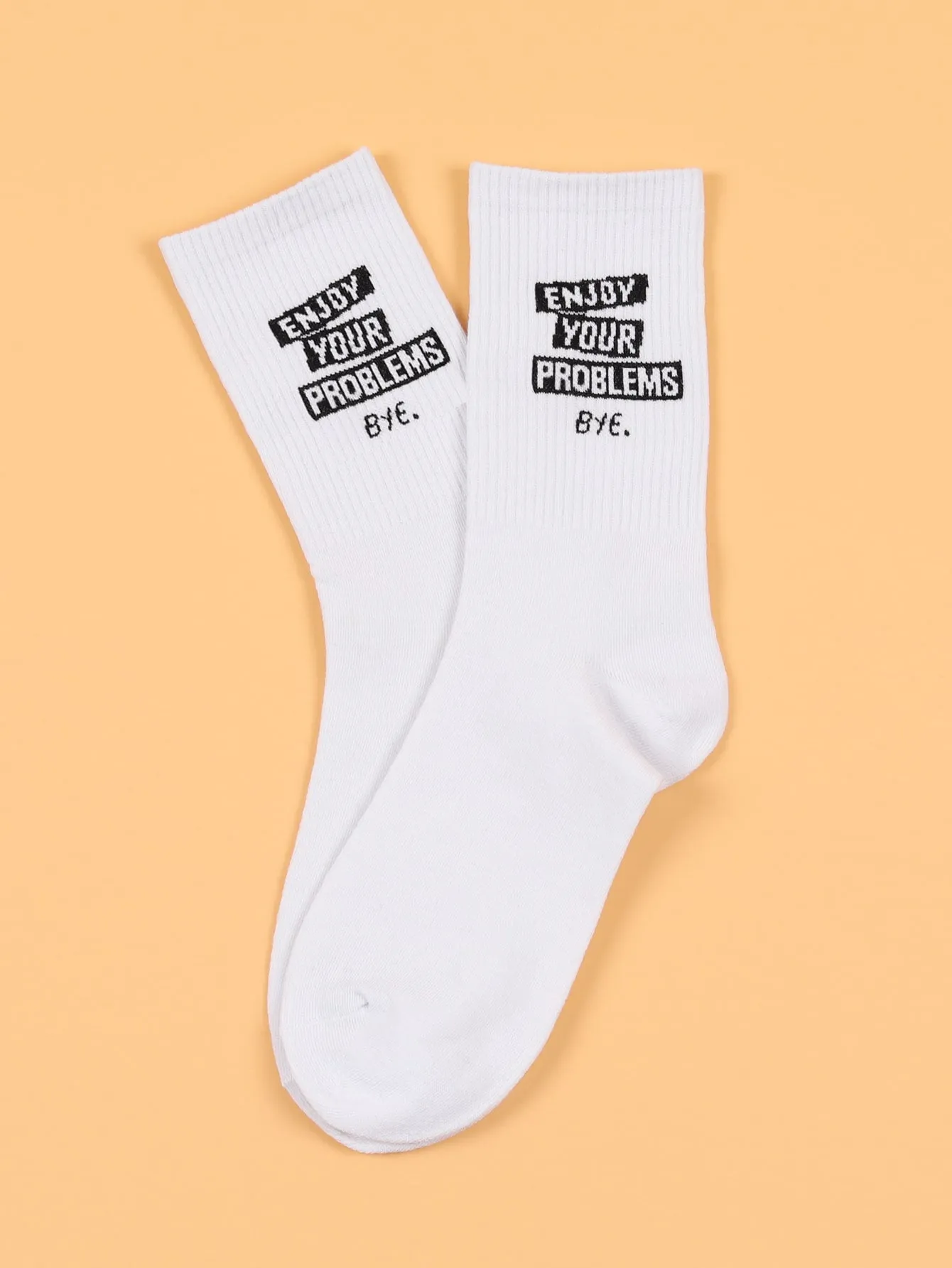 White Crew Socks Enjoy Your Problems Bye Silly Socks for Women Funky Socks Funny